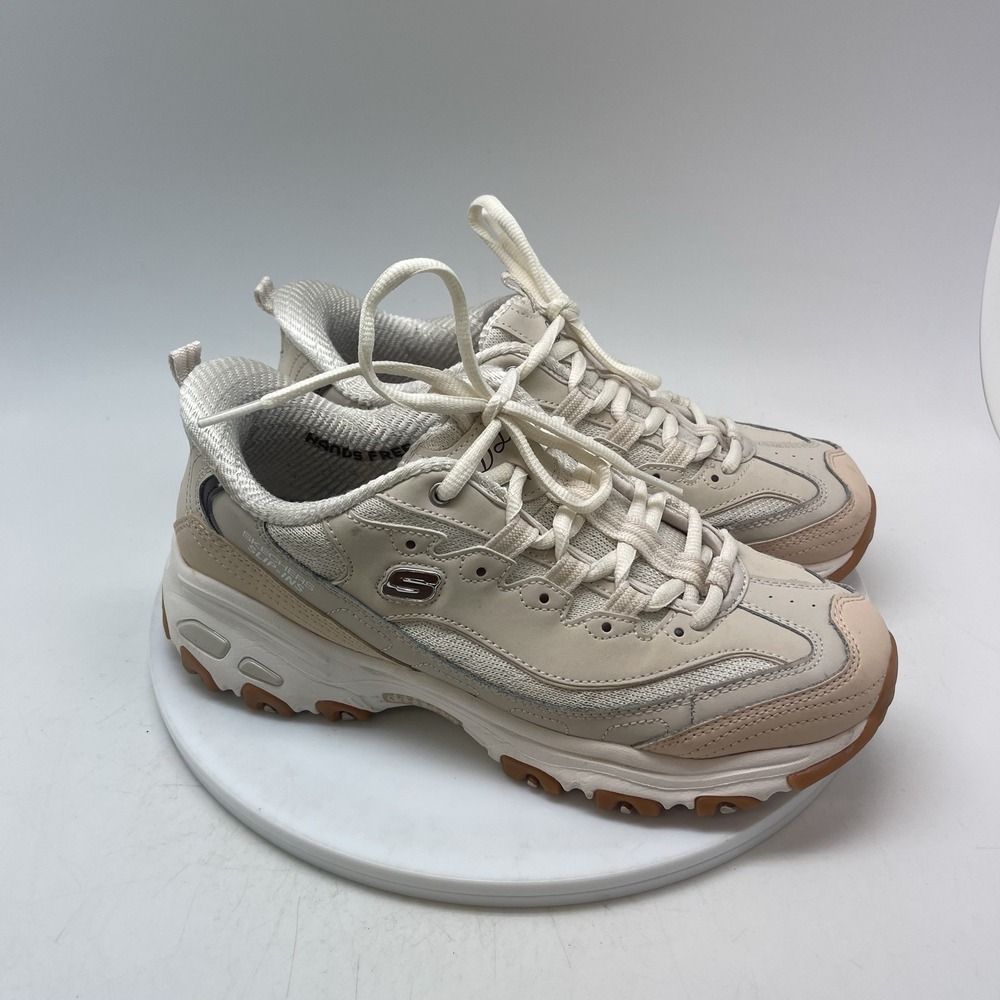 Skechers D'Lites Shoes Womens 7.5 Walking Sneakers Lace Up 150537 Leather Tan